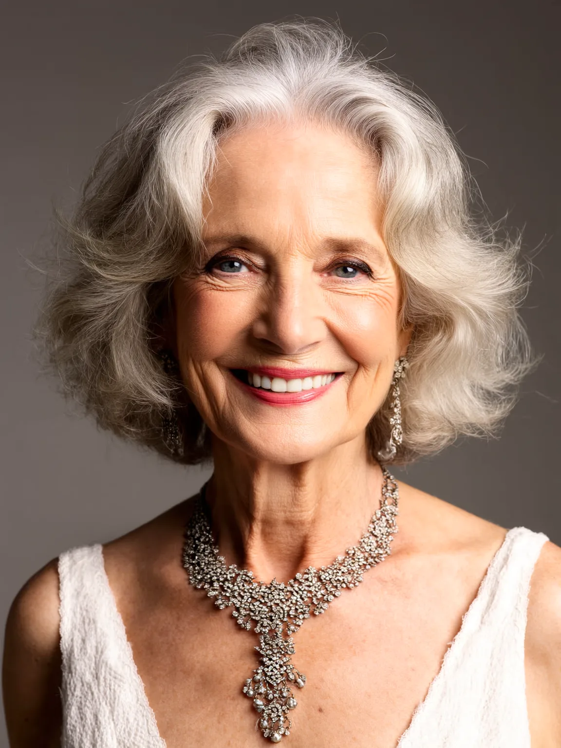 Voluminous Medium Wavy Silver Frost Feathered Layers